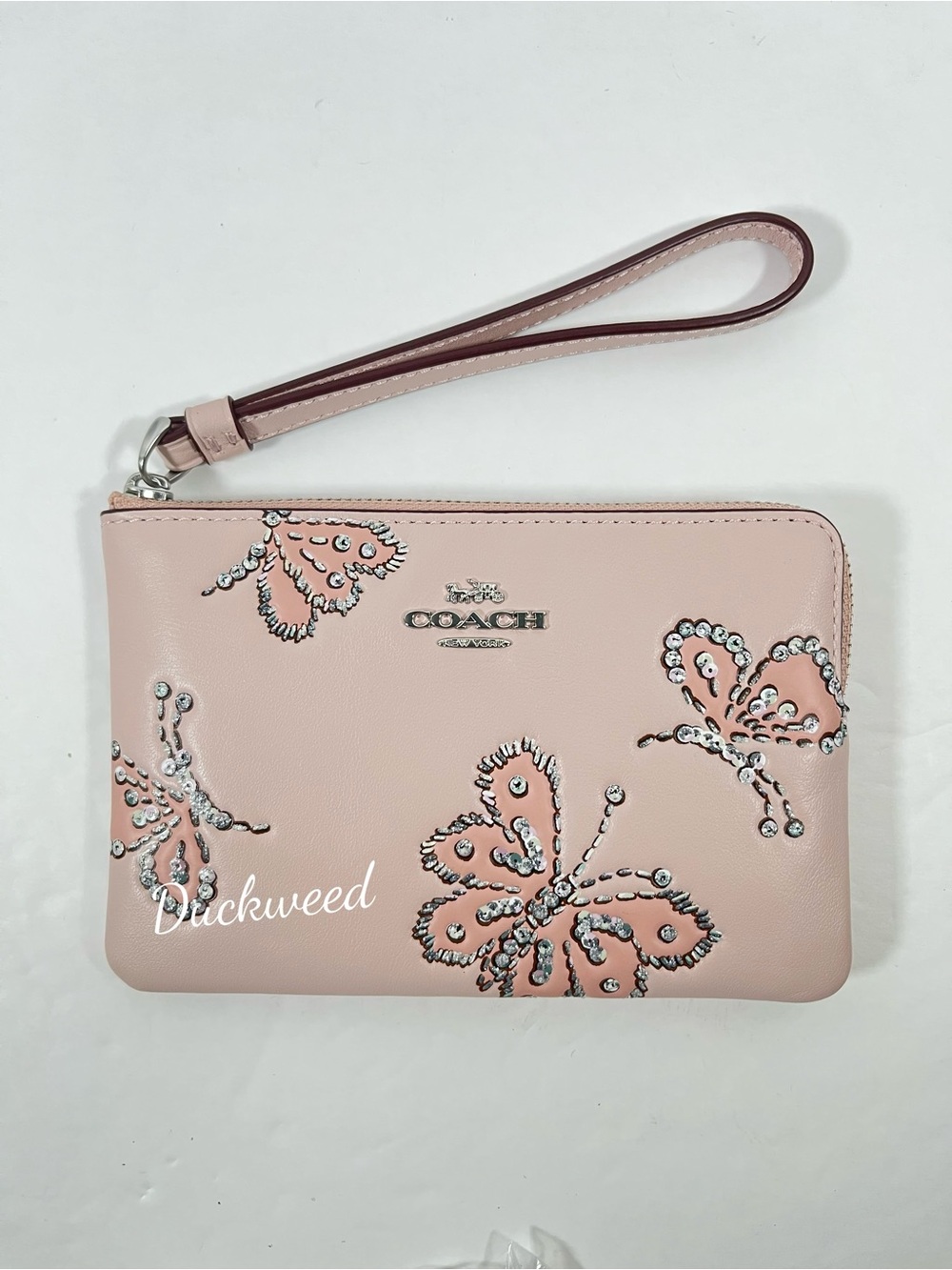 Coach Corner Zip Wristlet With Sparkly Butterfly Print NWT
